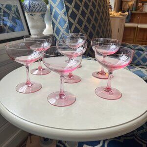 7 Pink Fostoria Coupe Sherbert Champagne glasses vintage